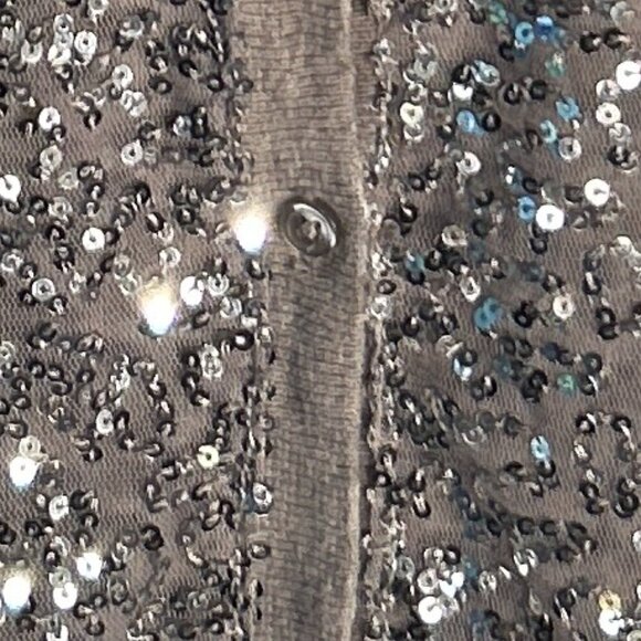 American Eagle SZ L Mocha Sequin Cotton Cardigan Dressy Formal Party Sparkle - Picture 8 of 11